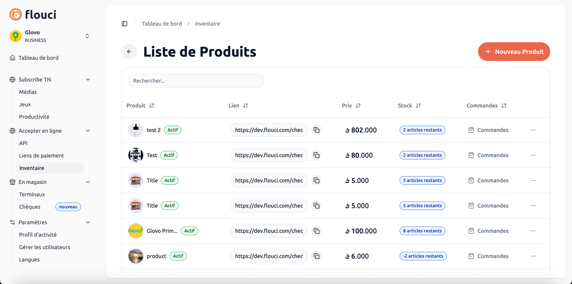 Inventory and Products Feature