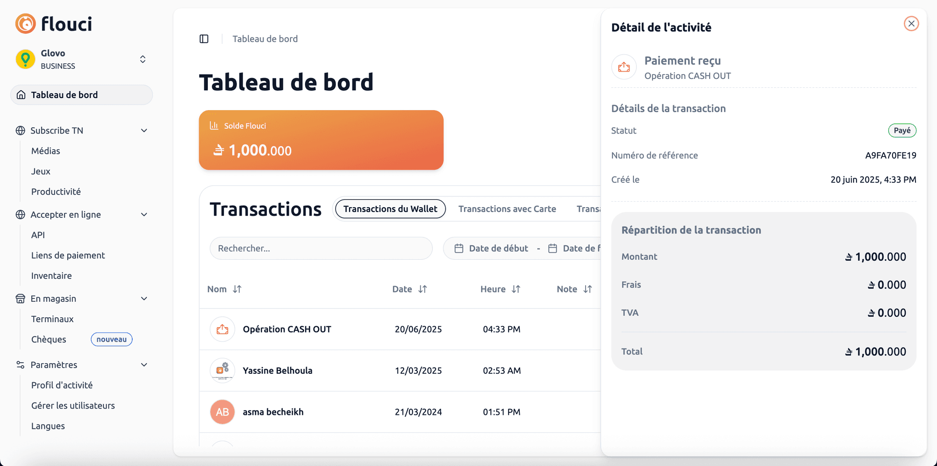 Dashboard Transactions History