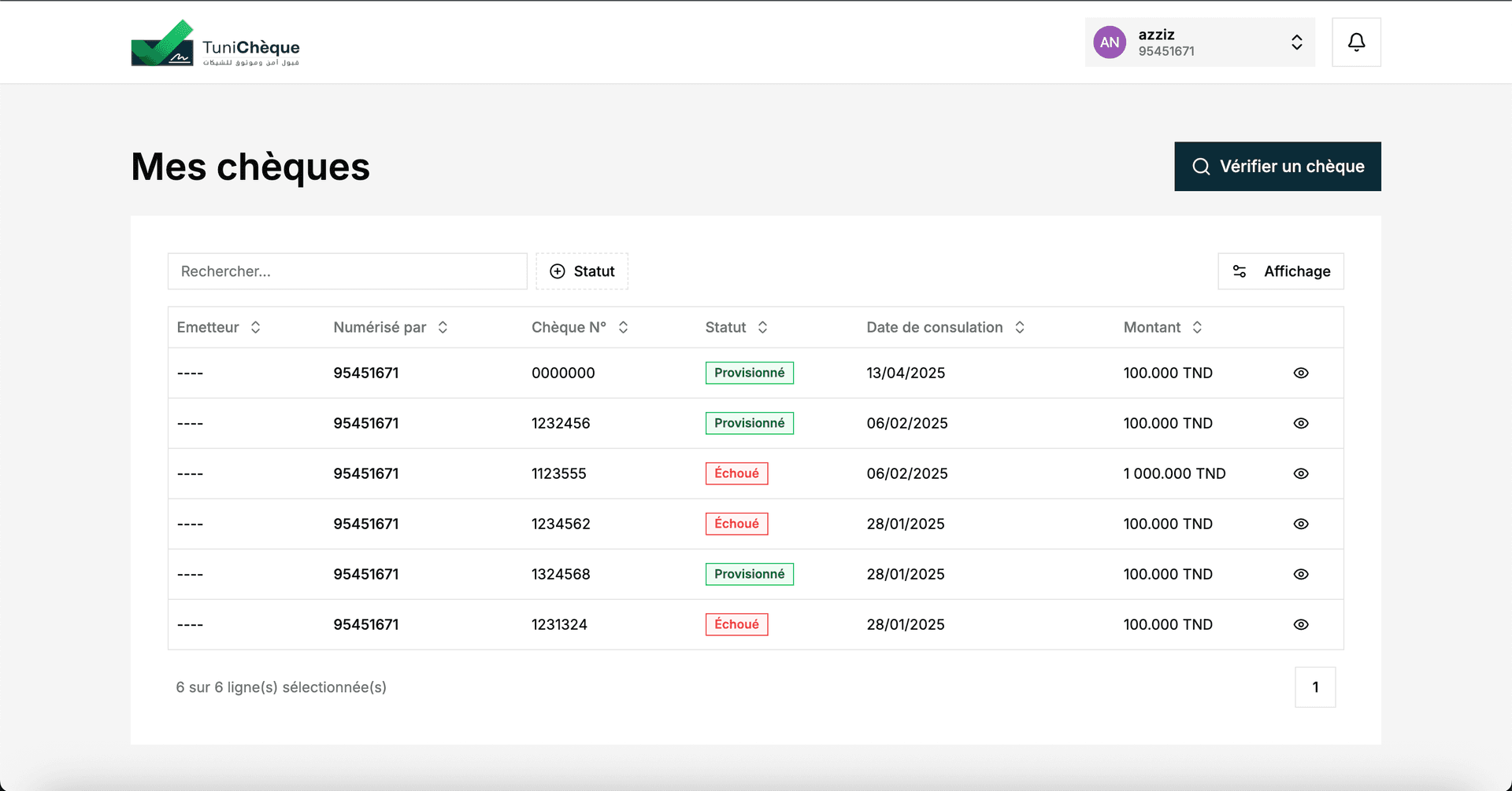Listing of Checks History